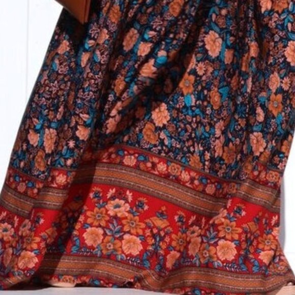 Boho Gypsy Floral Print Open Back Maxi Dress Bohemian Chic Long Dress - Picture 8 of 8